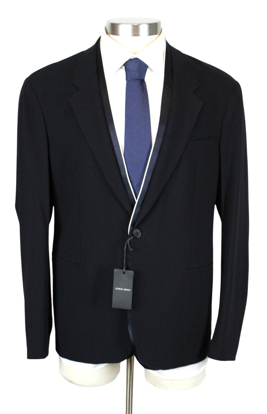 $2595 Giorgio Armani Blazer 42 R (52 EU) Wool Dark Navy One Button Tuxedo Italy